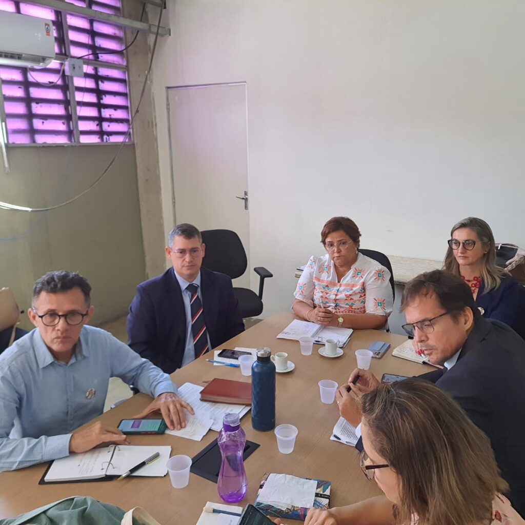 Imagem com várias pessoas sentadas à mesa, realizando uma reunião.