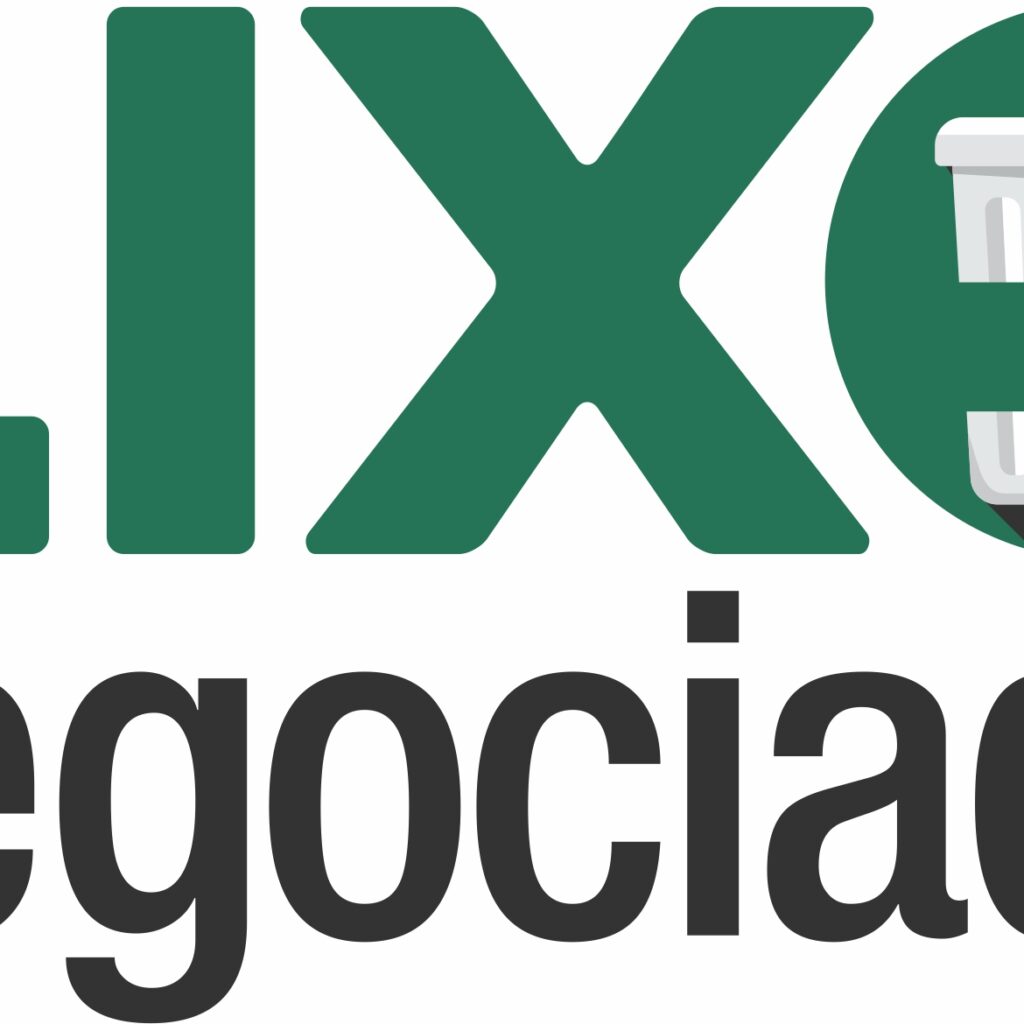 Logo do projeto Lixo Negociado, nas cores verde e preta, como o nome do projeto "Lixo Negociado" e uma lixeira dentro da letra o do "lixo".