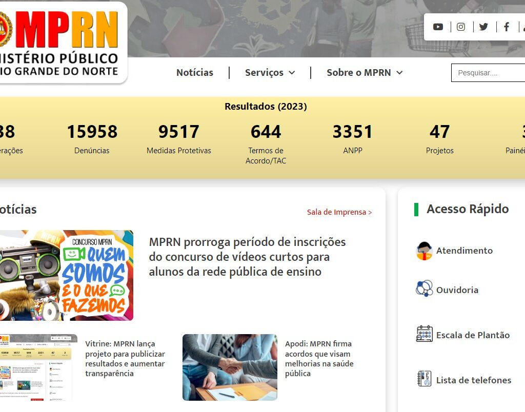 Print da página do portal do MPRN na internet.