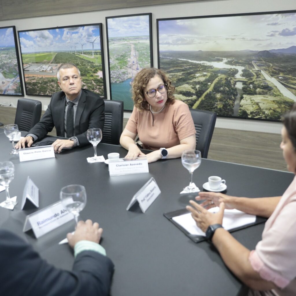 Imagem da procuradora regional Eleitoral no RN, Clarisier Azevedo, e do procurador-geral de Justiça adjunto do RN, Glaucio Garcia, durante reunião com a governadora Fátima Bezerra.