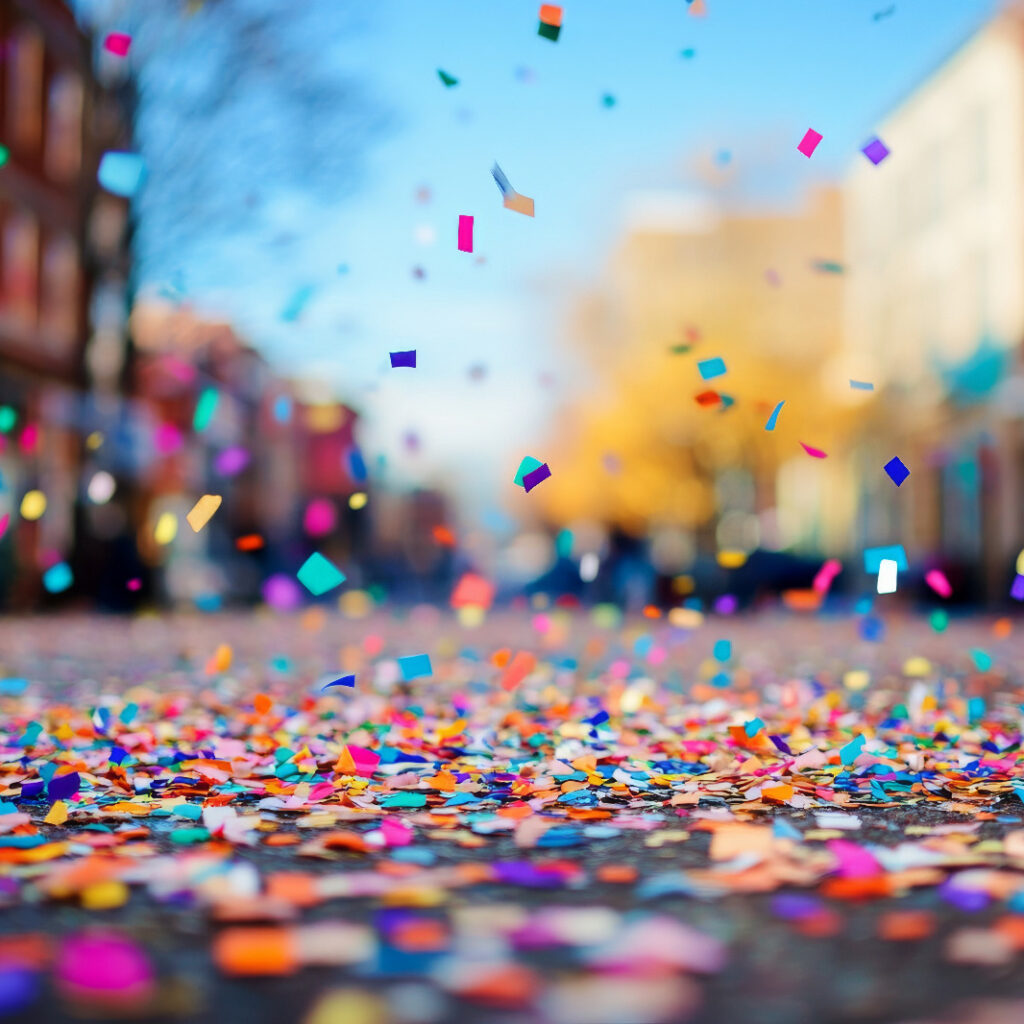 imagem de confetes em rua em alusao ao carnaval