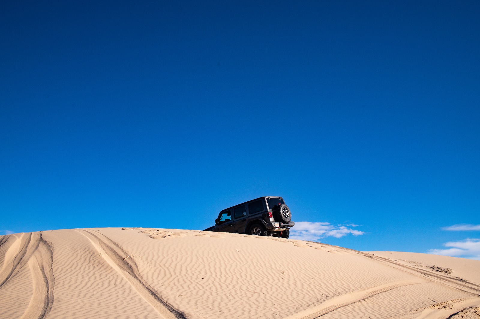 imagem de duna com marcas de pneus e um carro praticando off-road